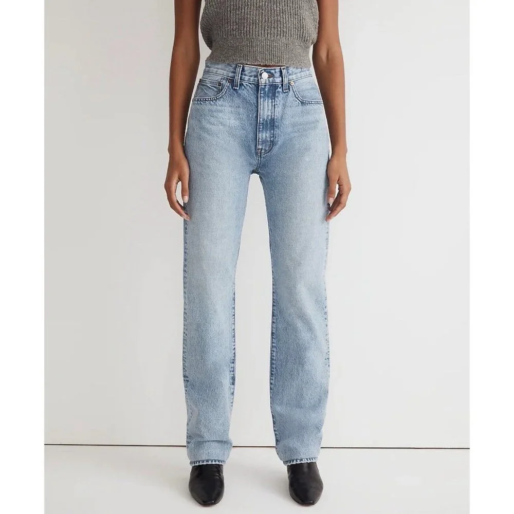 Madewell Petite '90s Straight Jean Womens 26P Blue Mercer Wash READ High Rise - Picture 1 of 16